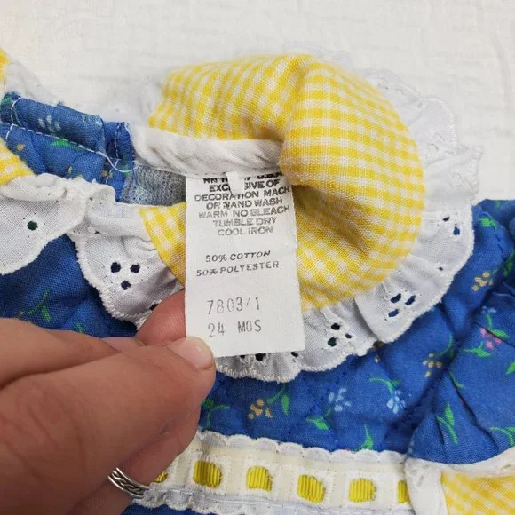 Vintage Floral & Gingham w/ Lace Trim Shirt 24 months - Picture 4 of 8